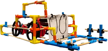 A flat machine with two drums and blue cross bars